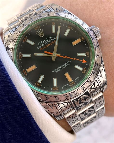 how much is rolex milgauss engraved|rolex milgauss dark knight price.